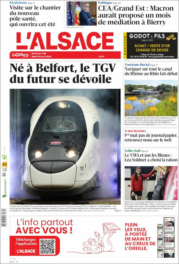 Portada de Journal L'Alsace (Francia)