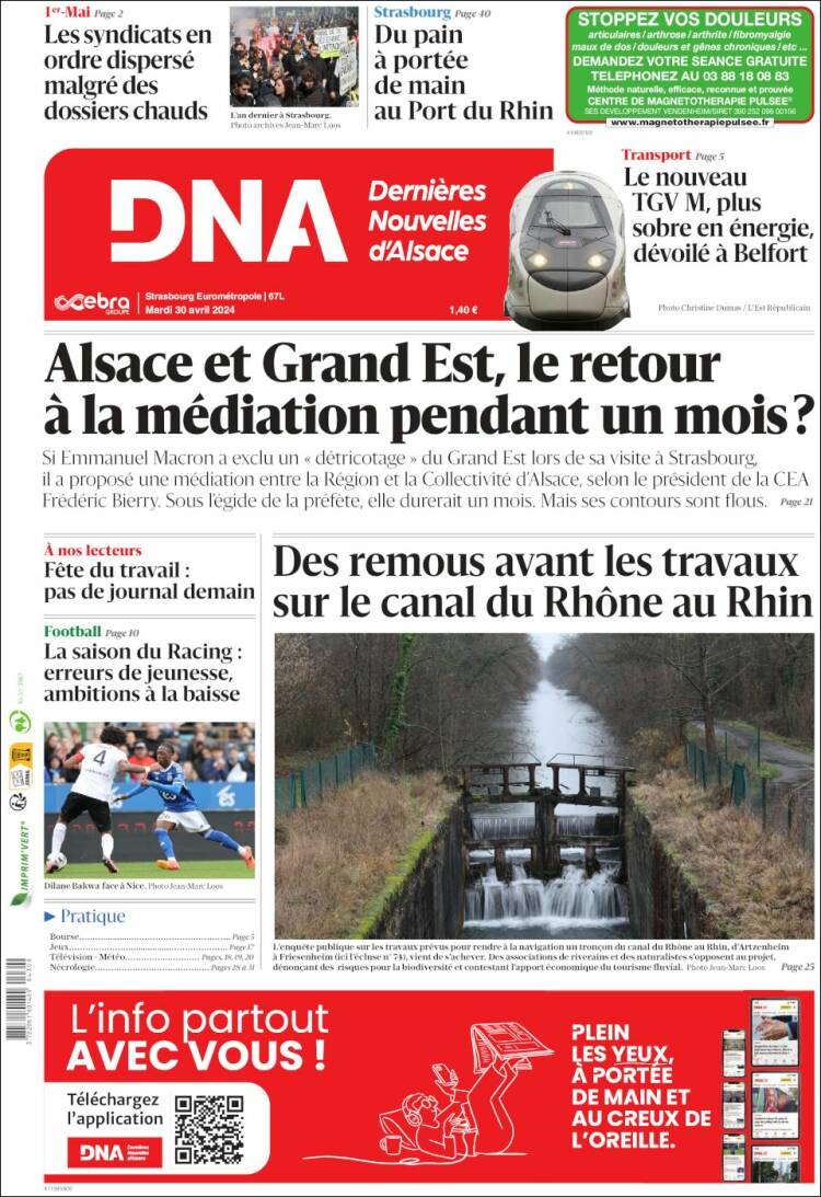 Portada de Les Dernières Nouvelles d'Alsace (Francia)