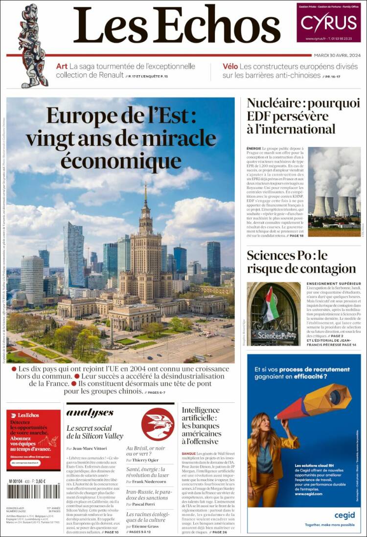 Portada de Les Echos (Francia)
