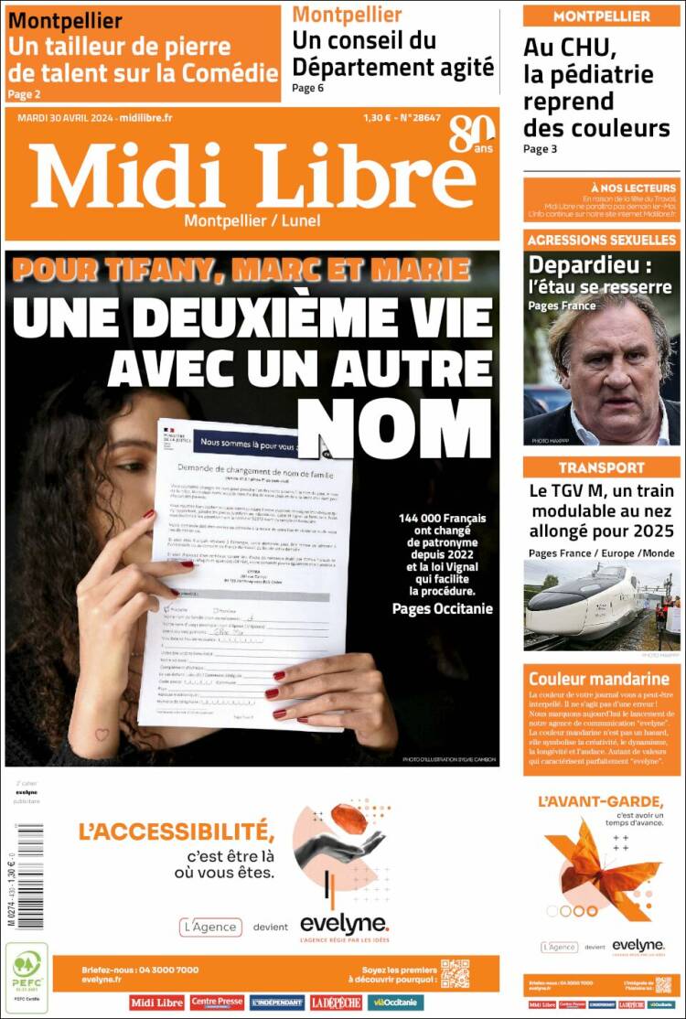 Portada de Midi Libre (Francia)