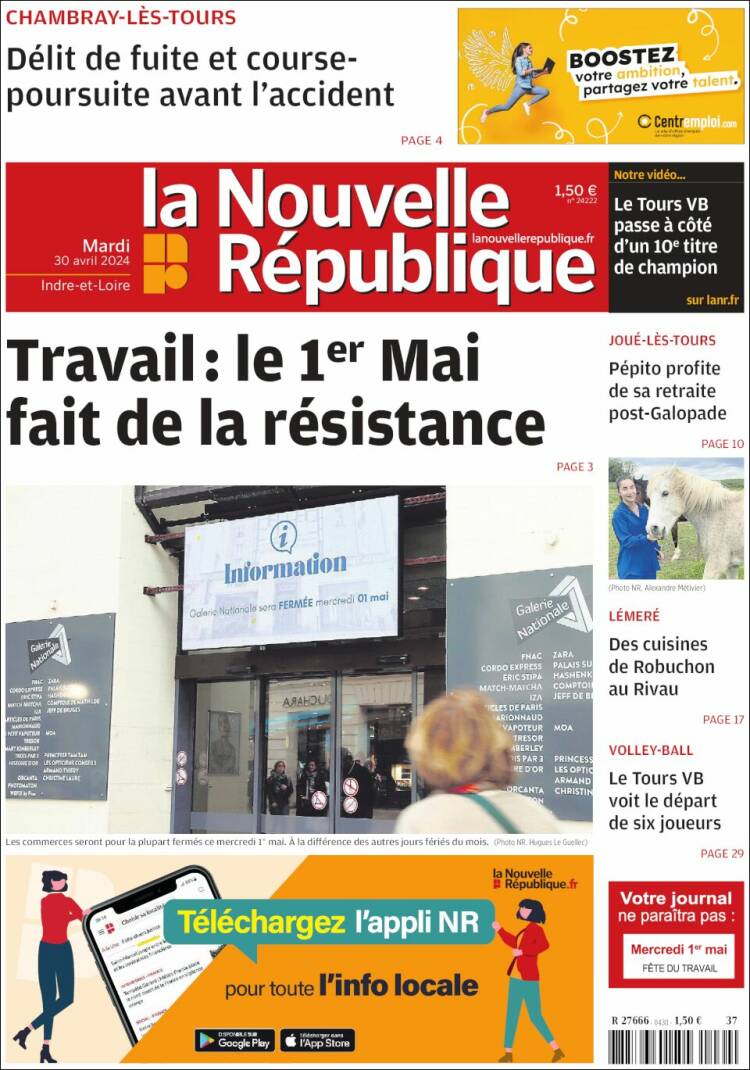 Portada de La Nouvelle Republique (Francia)