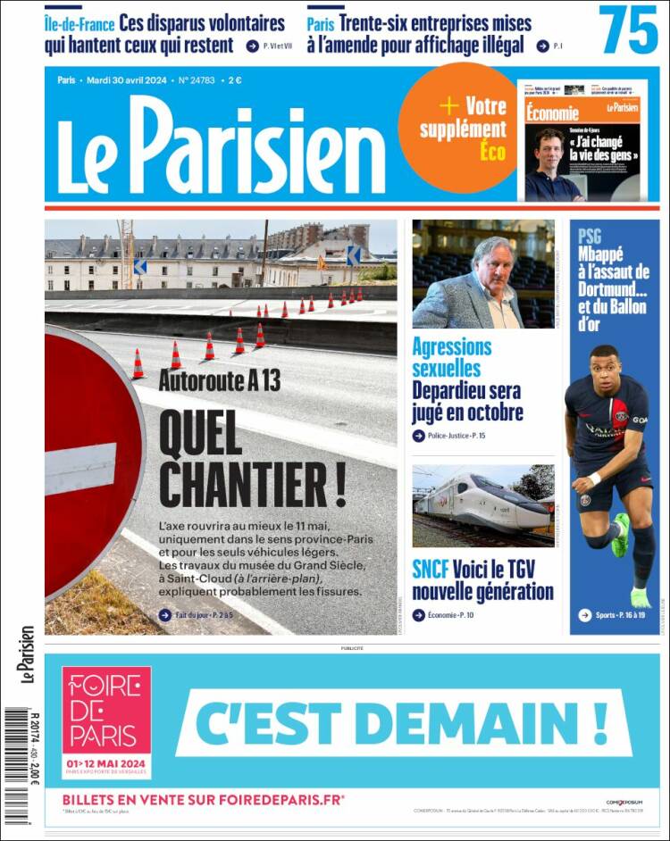Portada de Le Parisien (Francia)
