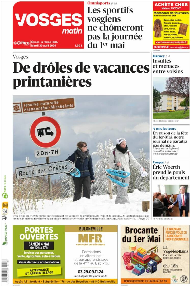 Portada de Vosges Matin (Francia)