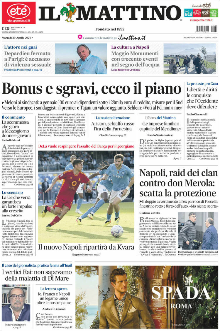 Portada de Il Mattino (Italia)