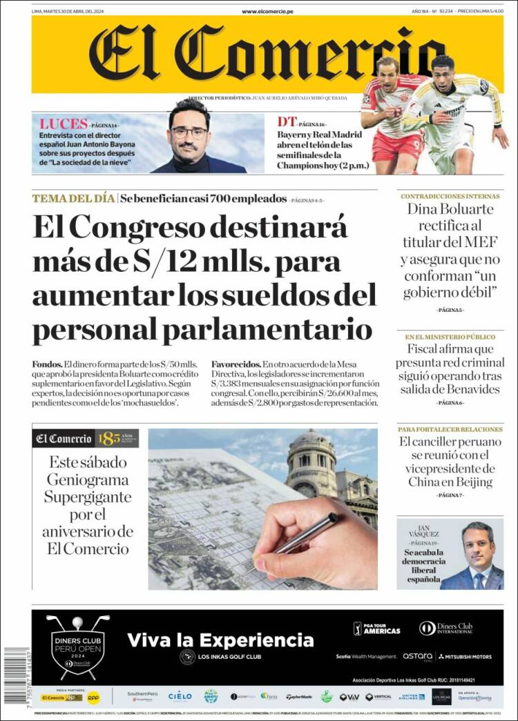 Portada de El Comercio (Per&uacute;)