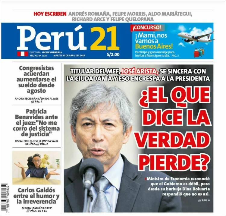 Portada de Perú 21 (Per&uacute;)