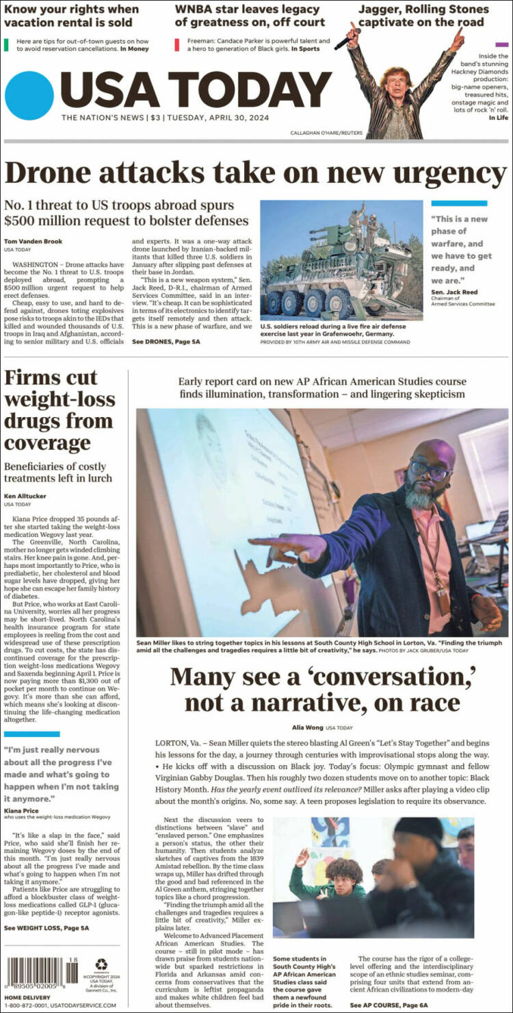 Portada de USA Today (USA)