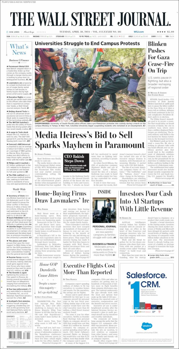Portada de Wall Street Journal (USA)