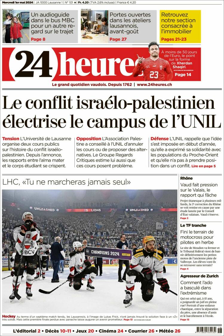 Portada de 24 Heures (Suiza)