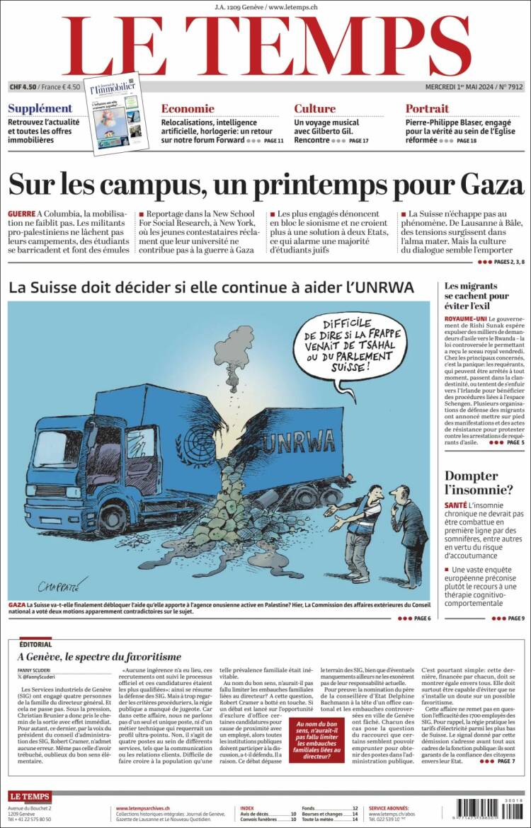 Portada de Le Matin (Suiza)