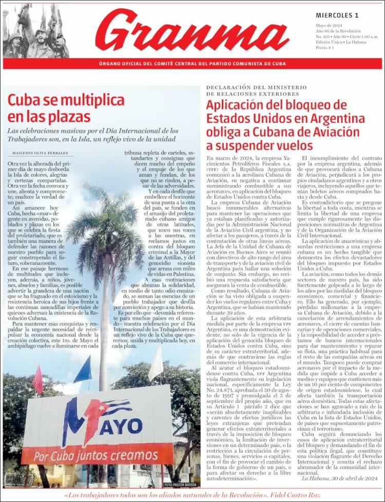 Portada de Granma (Cuba)