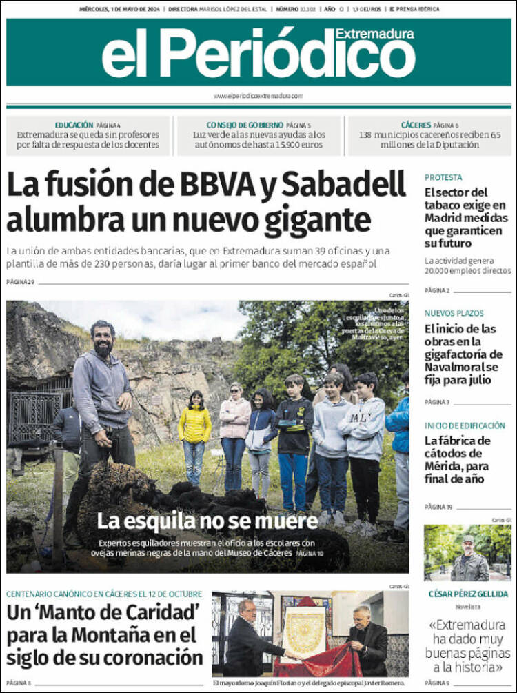 Portada de El Periódico de Extremadura (España)
