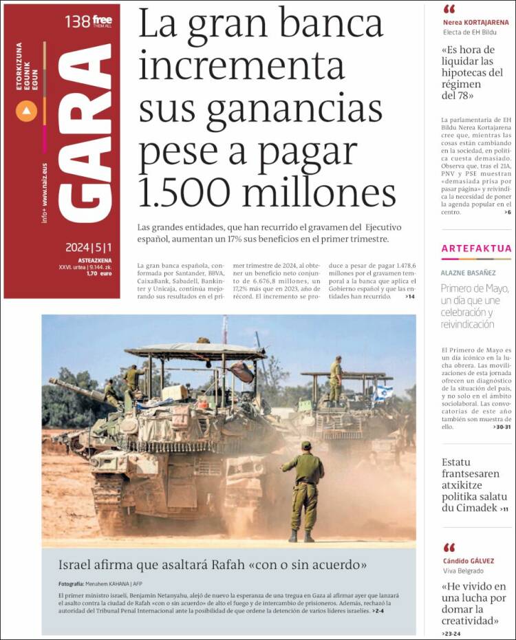 Portada de Gara (España)
