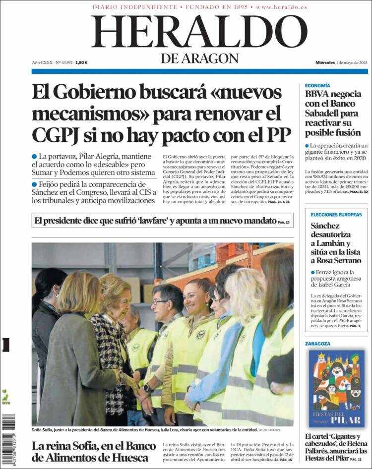 Portada de Heraldo de Aragón (España)
