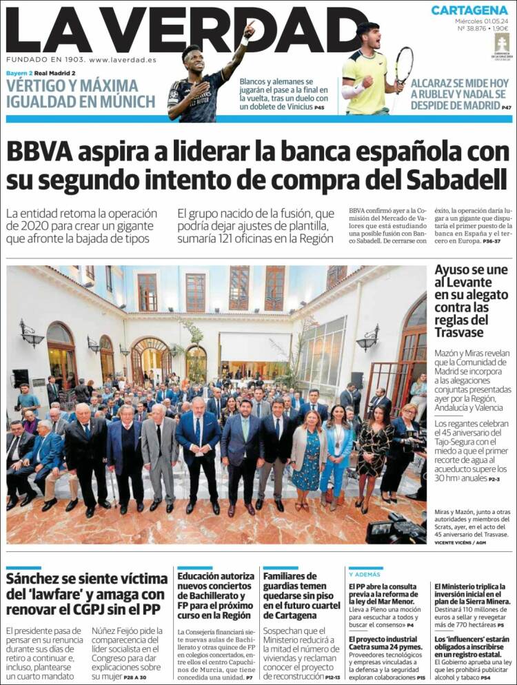 Portada de La Verdad de Cartagena (España)