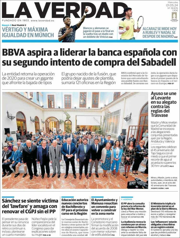 Portada de La Verdad de Murcia (España)