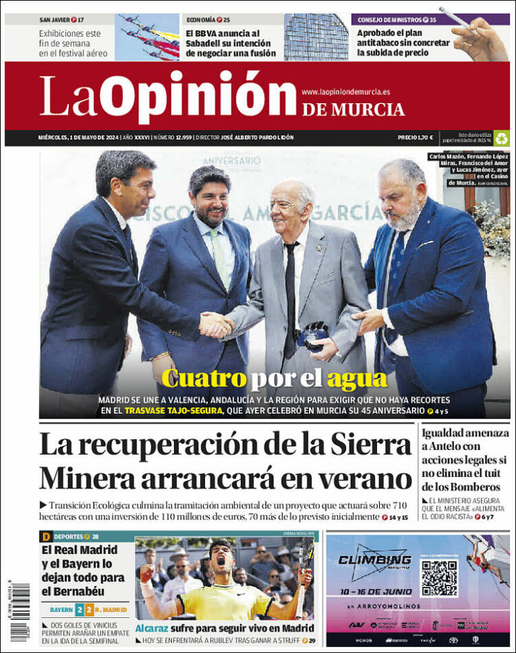 Portada de La Opinión de Murcia (España)