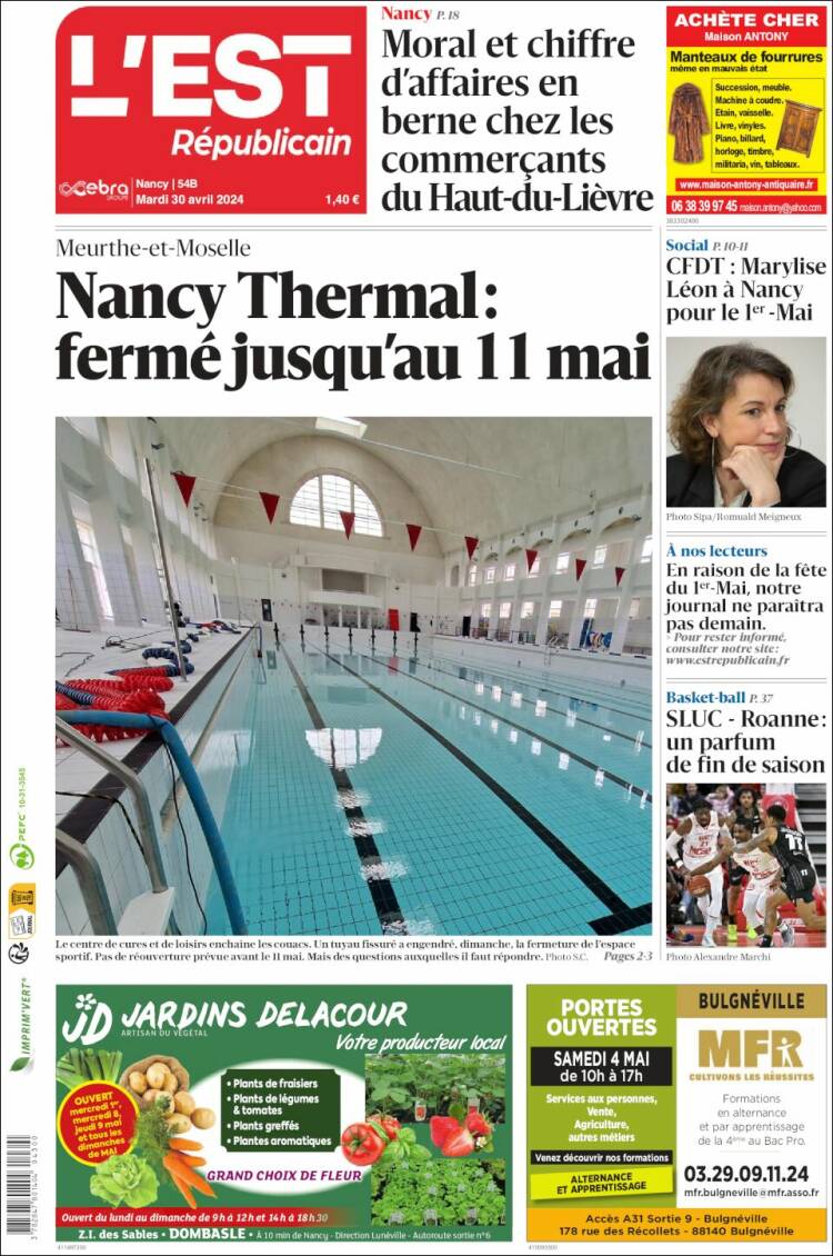 Portada de L'Est Republicain (Francia)