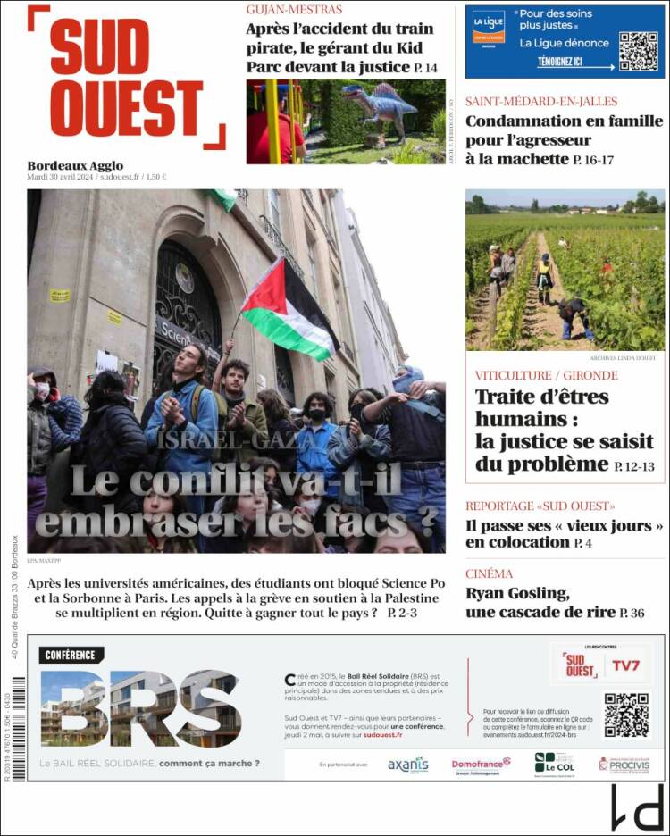 Portada de Sud Ouest (Francia)