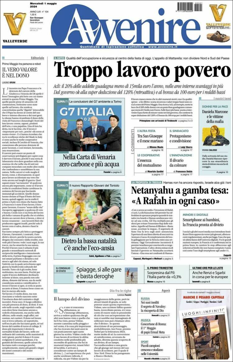 Portada de Avvenire (Italia)