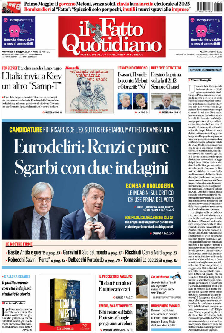 Portada de Il Fatto Quotidiano (Italia)