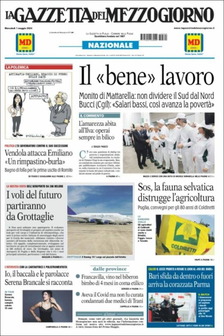 Portada de La Gazzetta del Mezzogiorno (Italia)