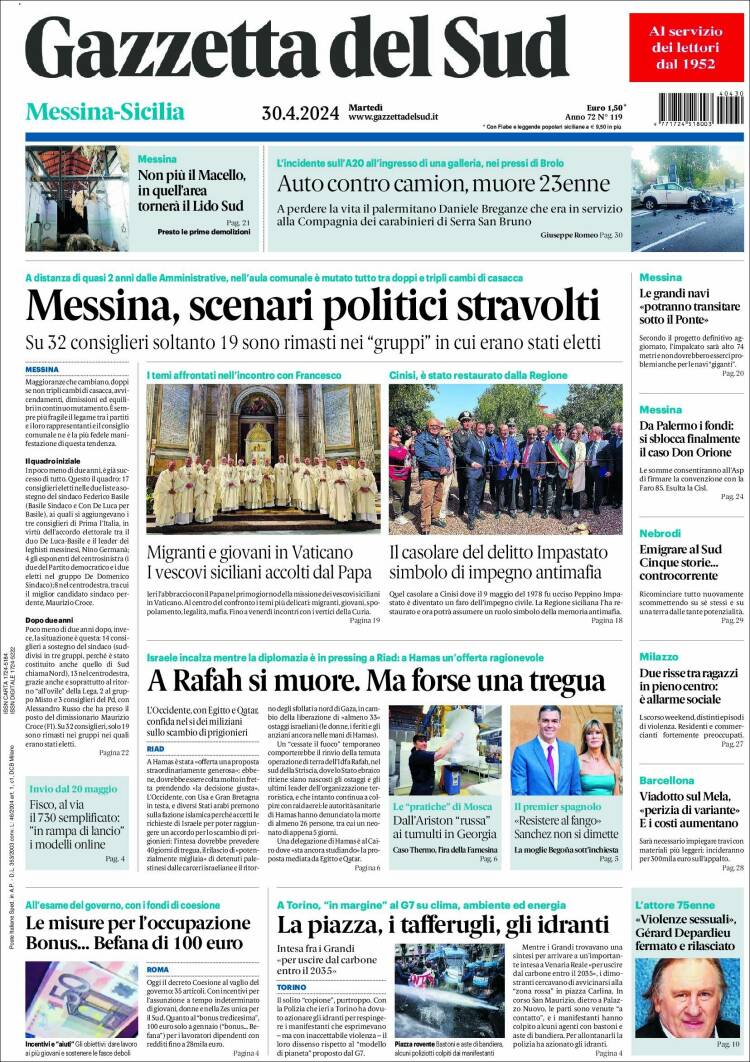 Portada de Gazzetta del Sud (Italia)