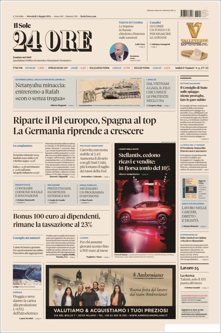 Portada de Il Sole 24 ORE (Italia)