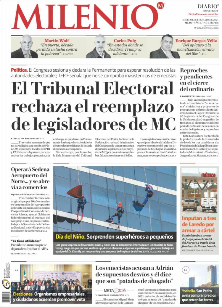 Portada de Milenio de Monterrey (México)