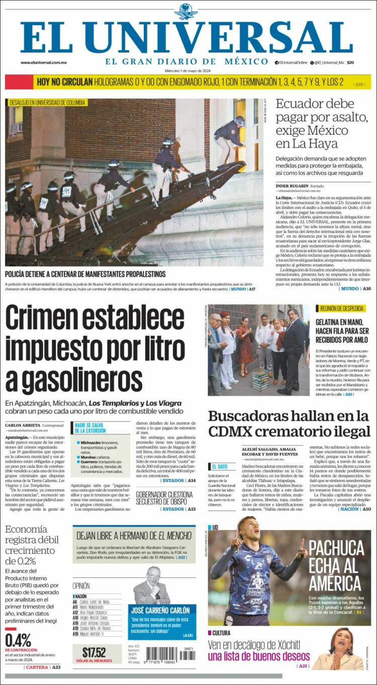 Portada de El Universal (México)