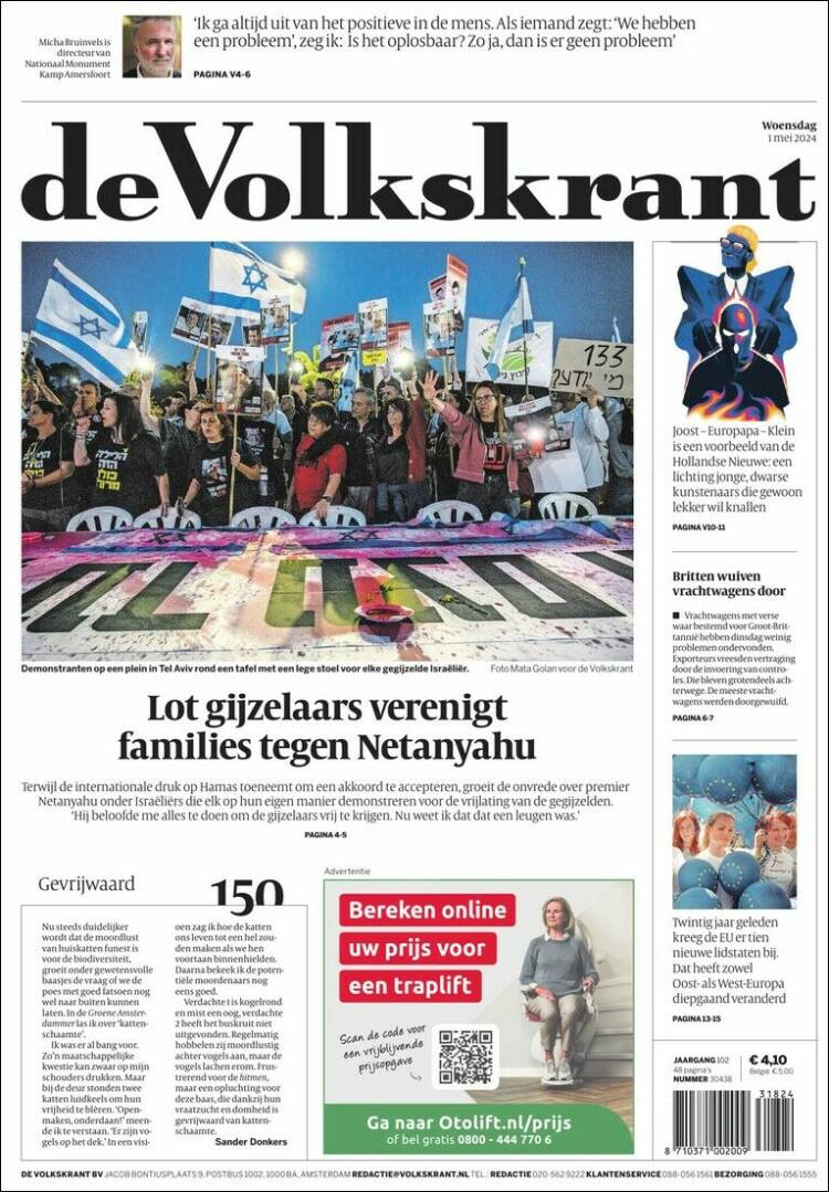 Portada de De Volkskrant (Pa&iacute;ses Bajos)