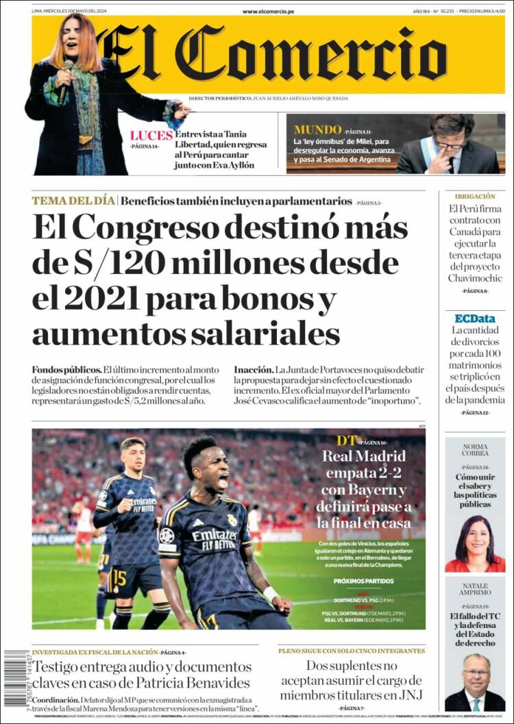 Portada de El Comercio (Per&uacute;)