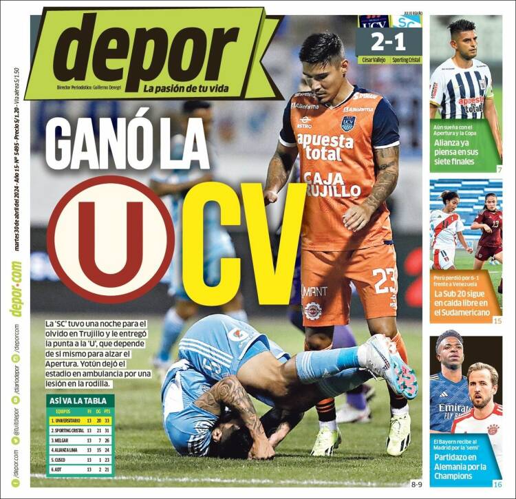 Portada de Depor (Per&uacute;)