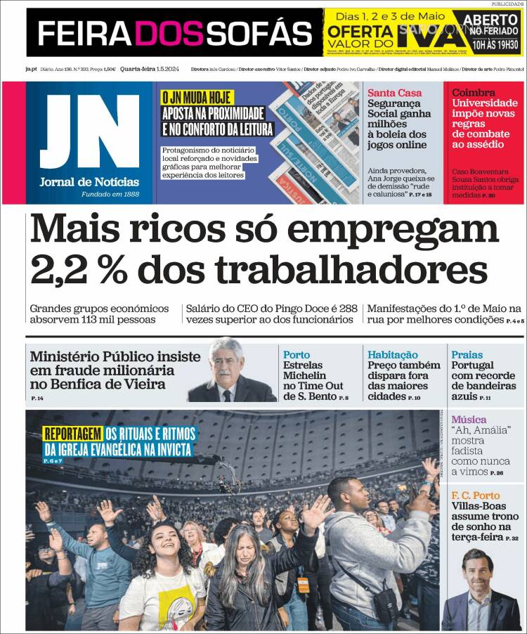 Portada de Diário de Noticias (Portugal)