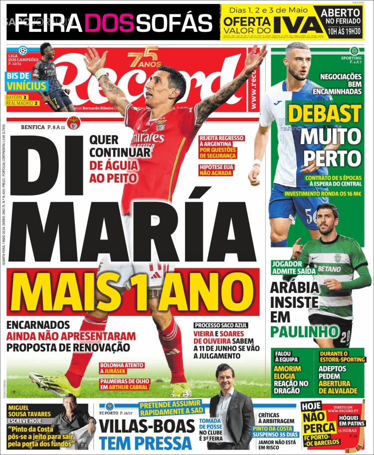 Portada de Jornal de Negócios (Portugal)