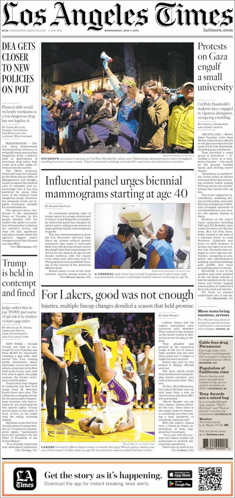 Portada de Los Angeles Times (USA)