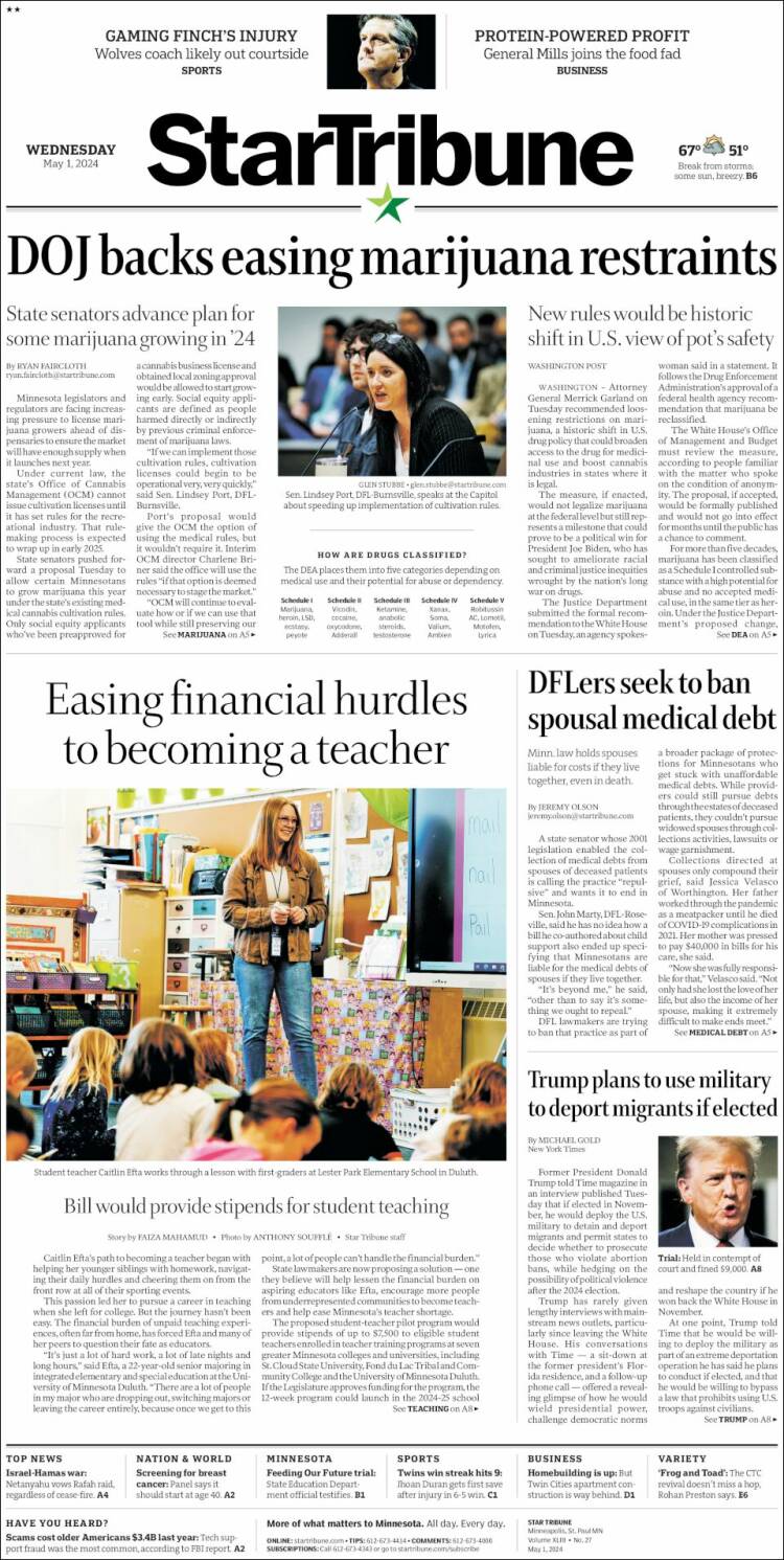 Portada de Star Tribune (USA)