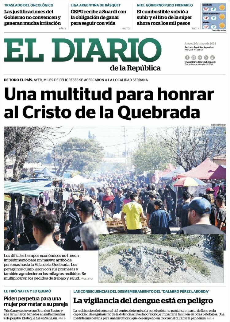 Portada de Diario de la República (Argentina)