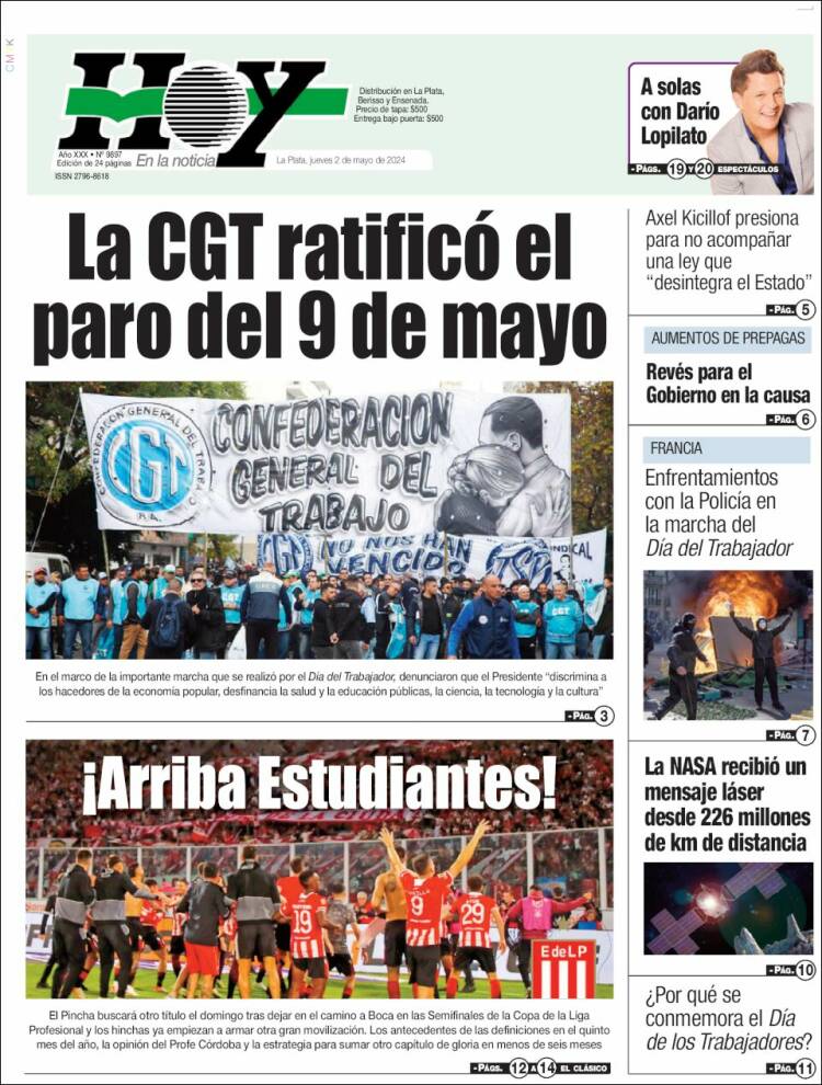 Portada de Diario Hoy (Argentina)