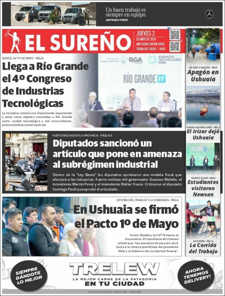 Portada de Diario El Sureño (Argentina)