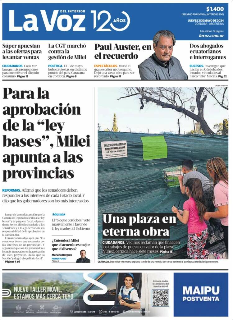 Portada de La Voz del Interior (Argentina)