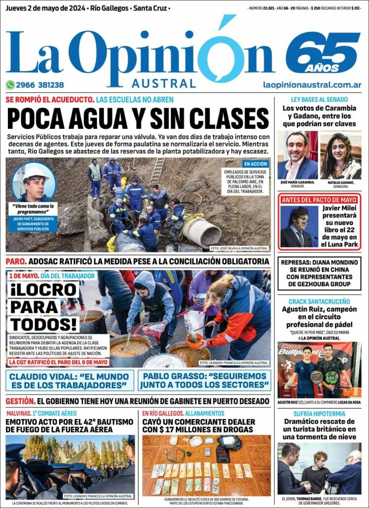 Portada de La Opinión Austral (Argentina)