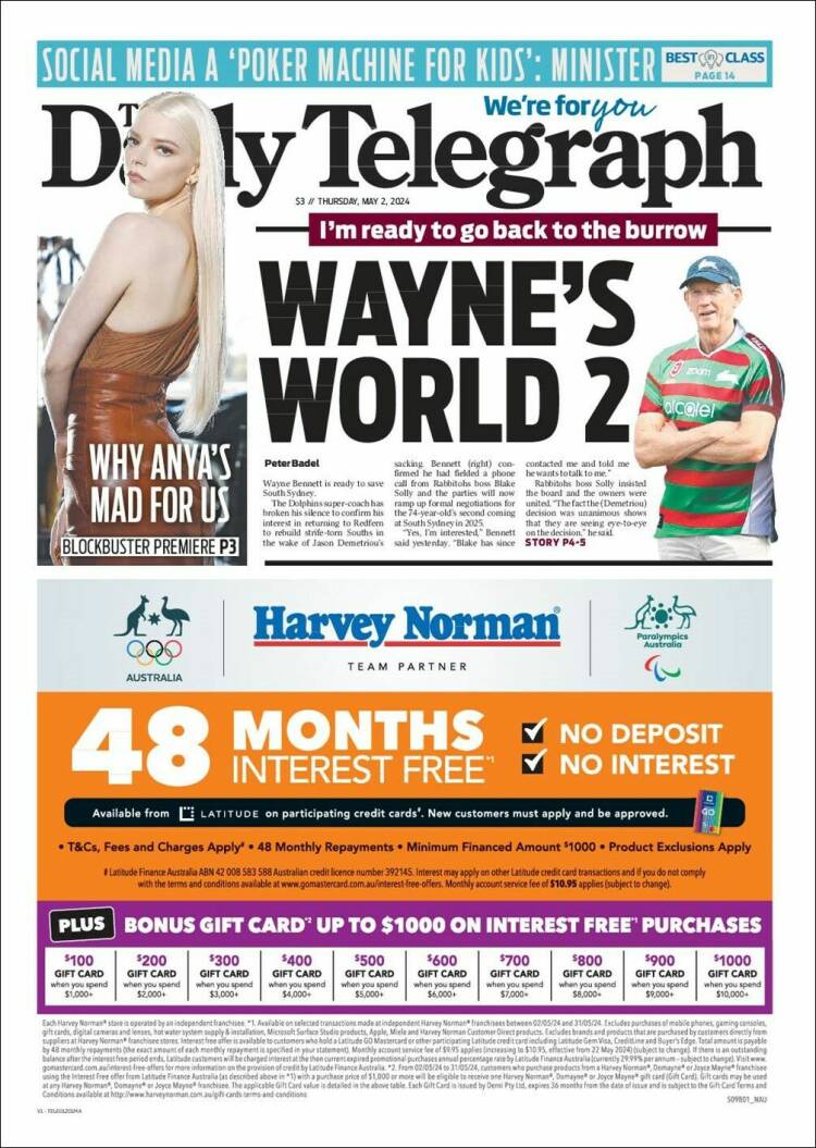 Portada de The Daily Telegraph (Australia)