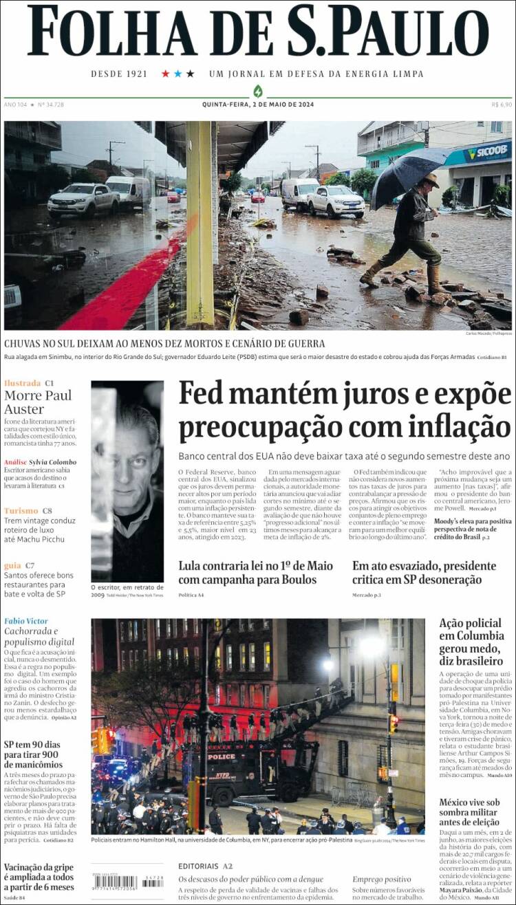 Portada de Folha de São Paulo (Brasil)