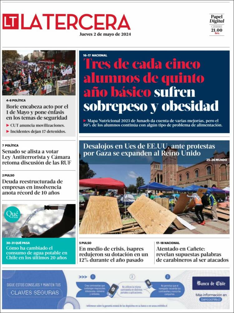 Portada de La Tercera (Chile)