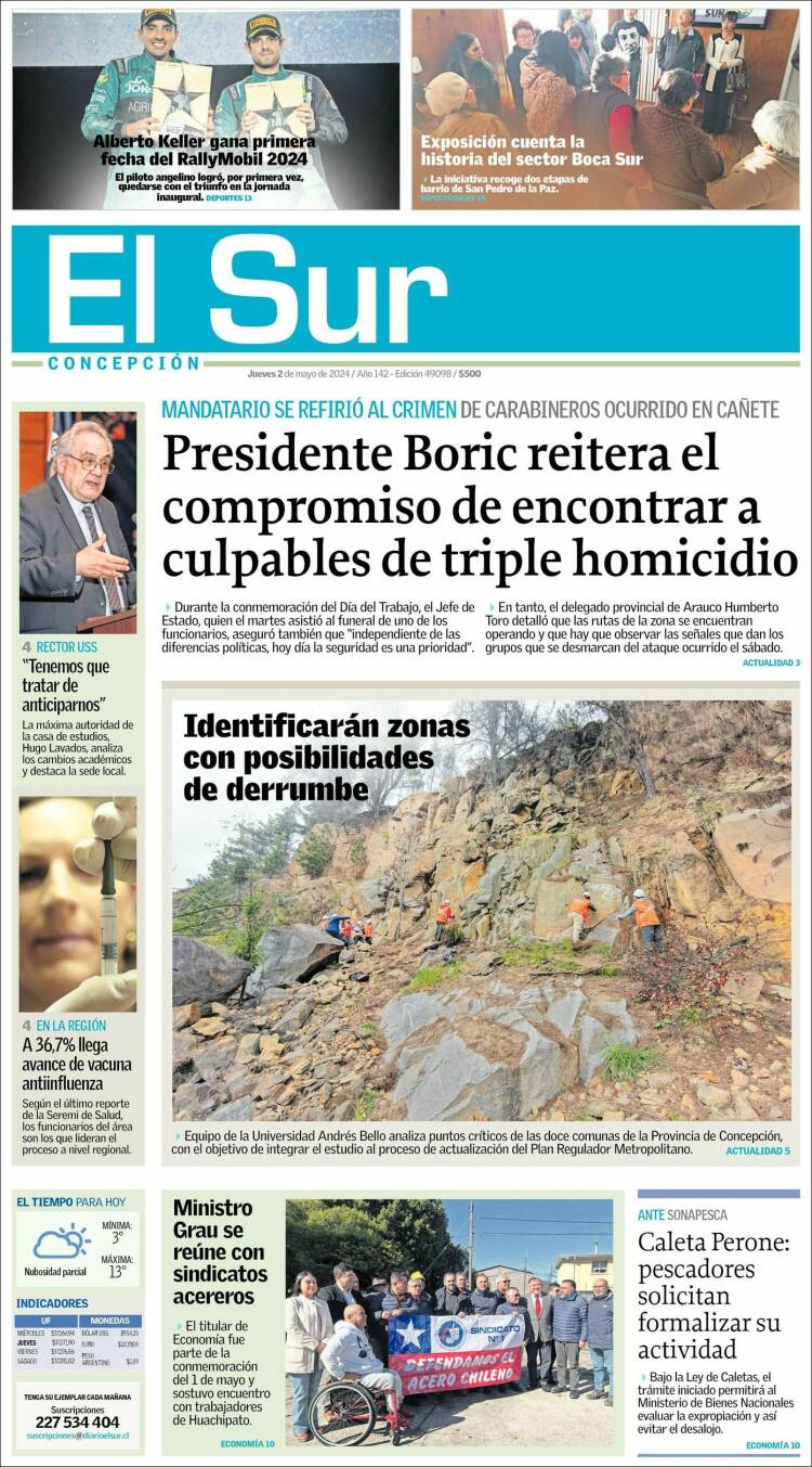 Portada de El Sur (Chile)