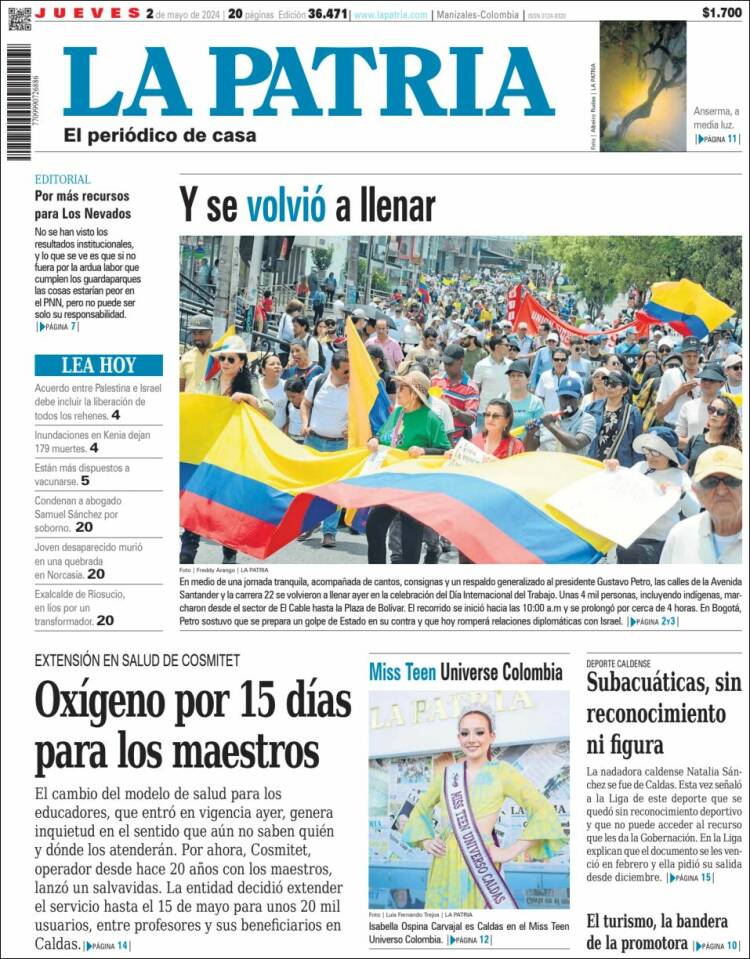 Portada de La Patria (Colombia)