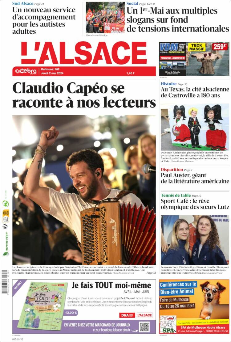 Portada de Journal L'Alsace (Francia)