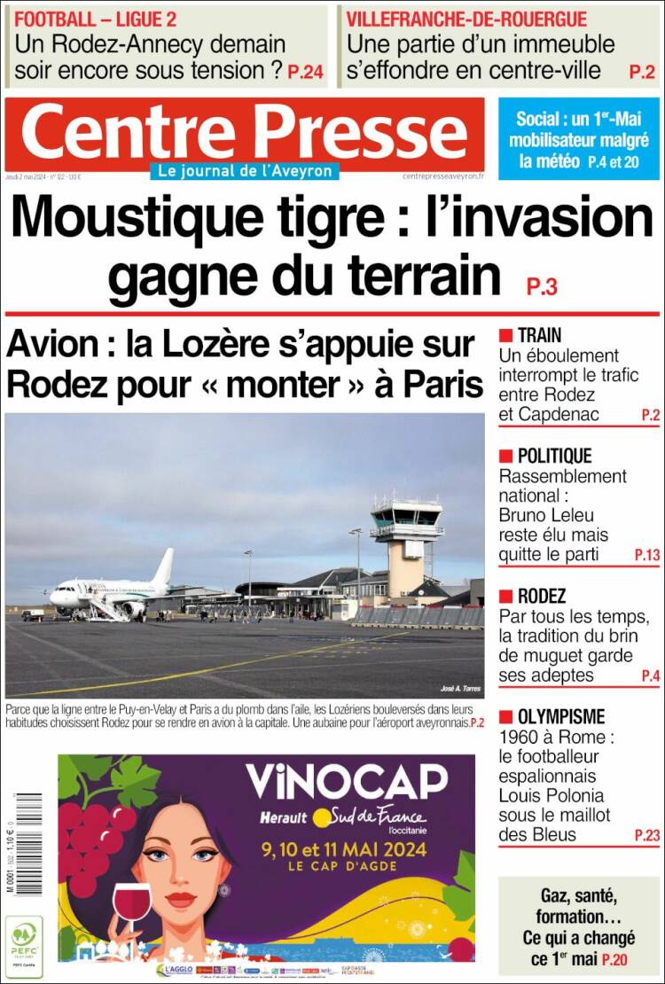 Portada de Centre Presse (Francia)