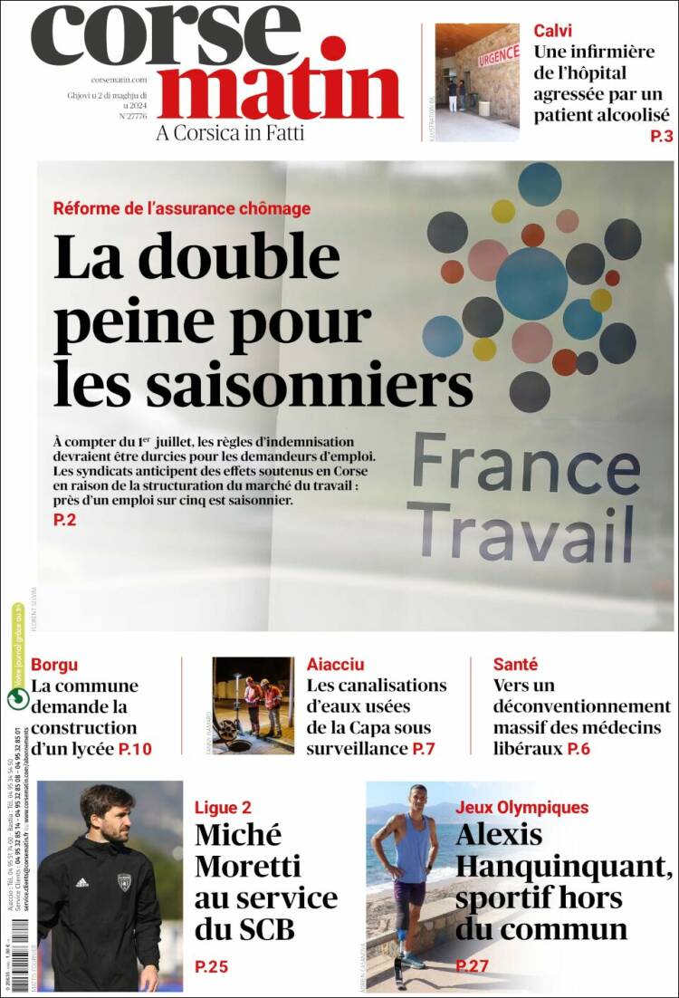 Portada de Corse-Matin (Francia)